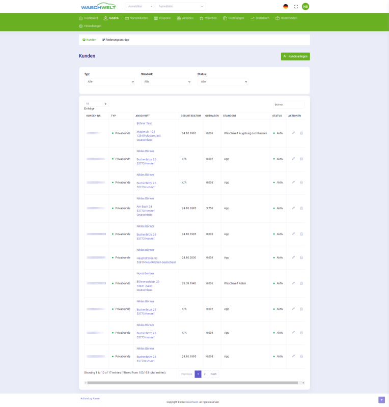 WaschWelt Kundenverwaltung
